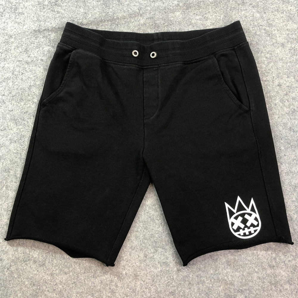 Cult Of Individuality Mens Shorts Large Black Graphic Sweat Shorts Cotton Blend
